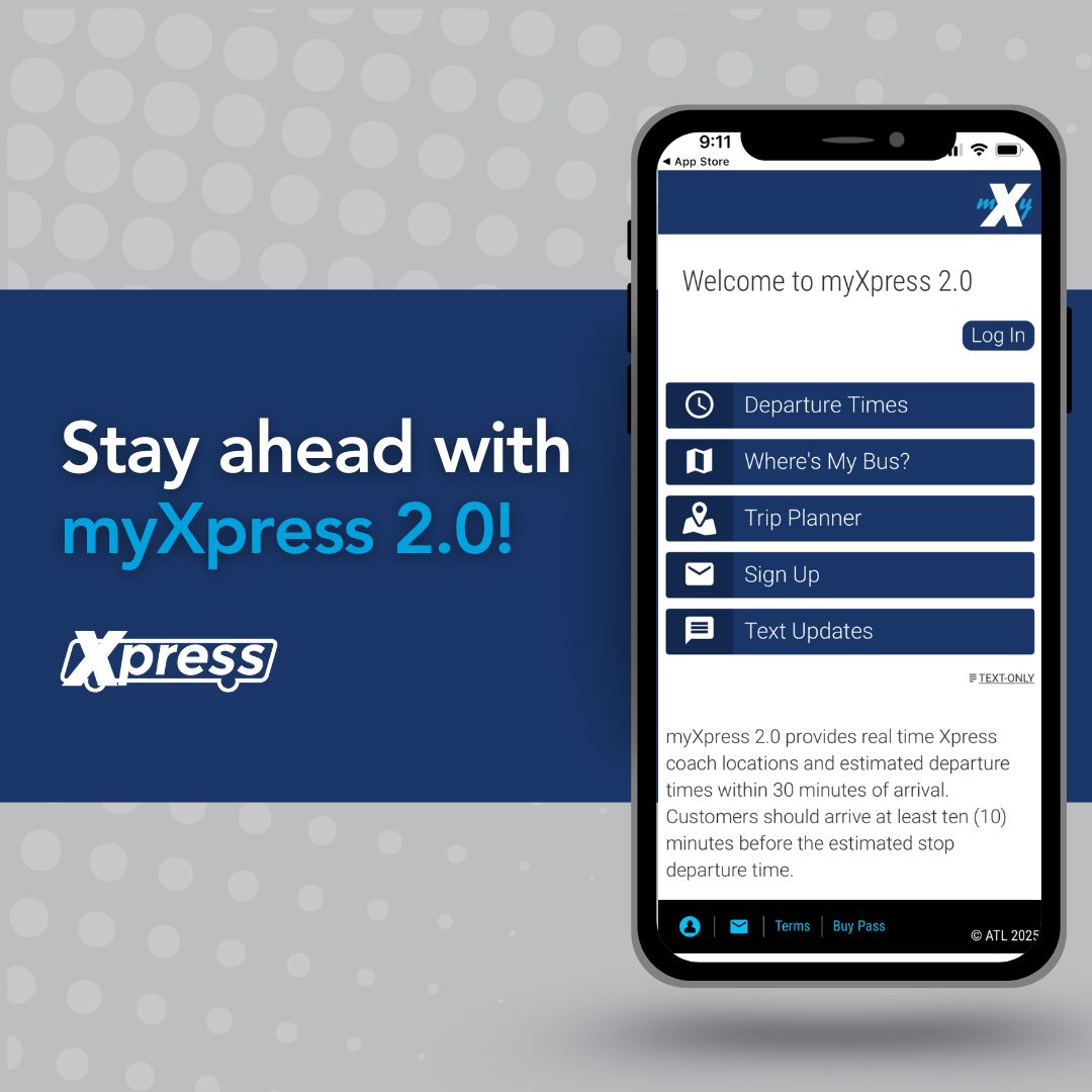 ATLTransitLink's tweet image. Plan your trip, track your bus in real-time, & see departure times with MyXpress 2.0! 🚍 New to Xpress or a regular rider? Download now & ride smarter!
📲Android: tinyurl.com/dpcm4czc
📲iOS: apps.apple.com/us/app/myxpres…
#XpressGA
