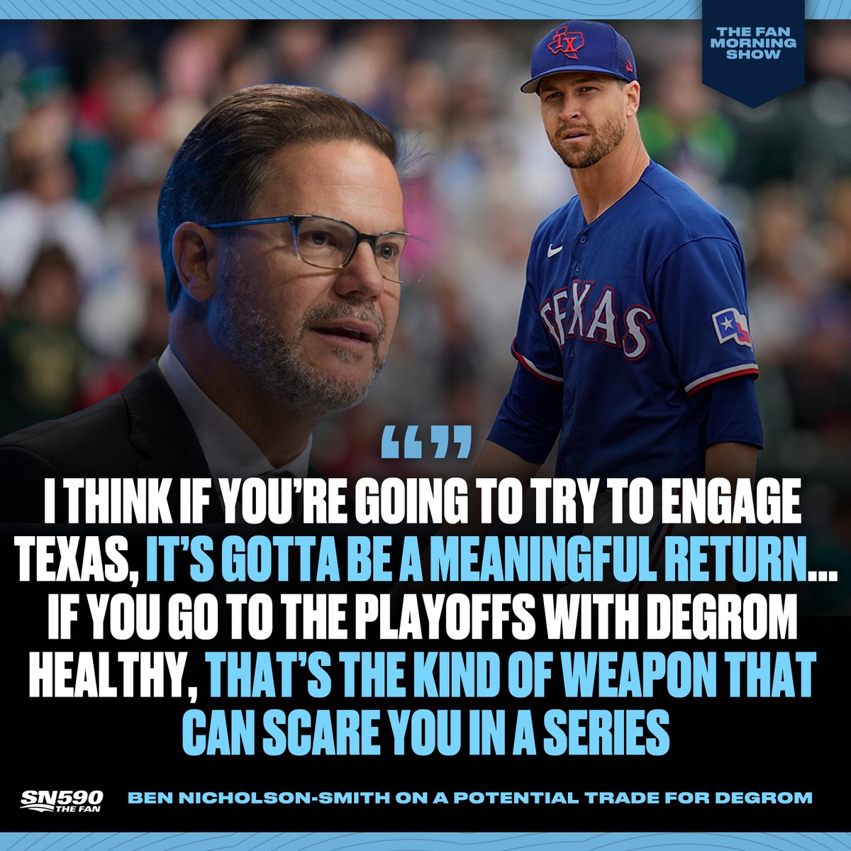 Should the #BlueJays go all-in on Jacob deGrom? 
 
<a href="/bnicholsonsmith/">Ben Nicholson-Smith</a> evaluates the trade market with <a href="/SportsnetBen/">Ben Ennis</a> and <a href="/Daniele_Media/">Daniele Franceschi</a> as the deadline approaches.

#LightsUpLetsGo 

🎧 sprtsnt.ca/3rTLf92
