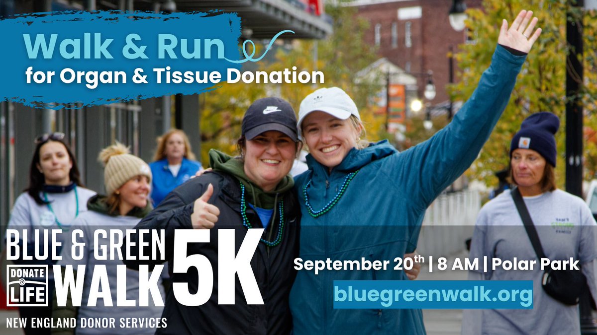 REMINDER! Registration is now OPEN for NEDS MA Blue &amp; Green Walk/5K on 09/20. ow.ly/Rtnp50Wkwnf  Funds raised help support vital campaigns and community education about the importance of joining the Donor Registry. Let’s take steps together to make a difference!
