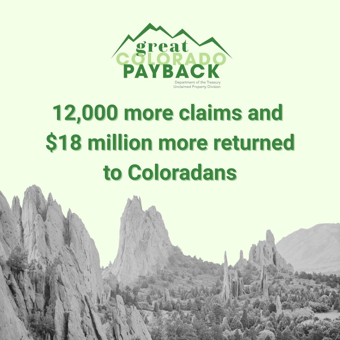 Big year for the Great Colorado Payback! 🎉 We returned 12,000 more claims and $18 million more to Coloradans than last year.

Find out if you have money waiting for you: buff.ly/1QSxvO8
