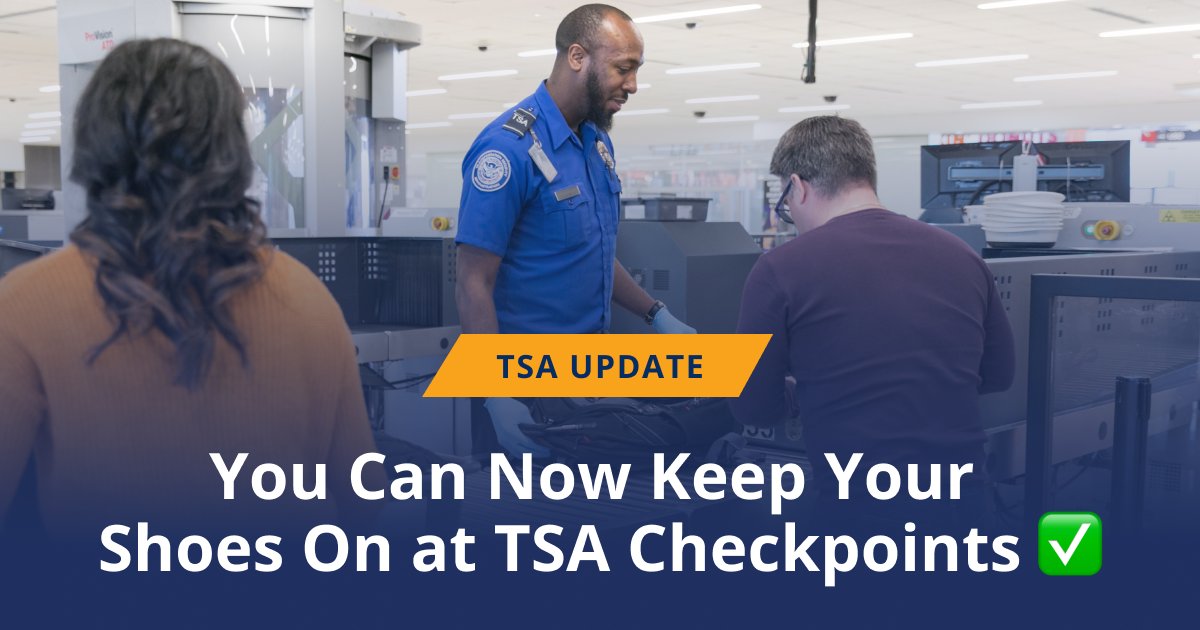 Good news, travelers! You can now keep your shoes on during TSA screening. This update means a quicker, smoother checkpoint experience. 👟✅