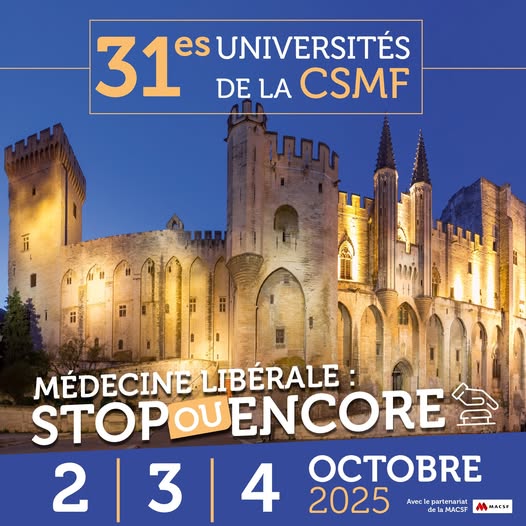 Les Généralistes CSMF (@lesgenecsmf) on Twitter photo RÉSERVEZ VOS DATES : Les Universités de la <a href="/CSMF_officiel/">CSMF_officiel</a> se tiendront du 4 au 6 octobre 2025 à Avignon.
Un moment essentiel pour échanger, se former, débattre et construire ensemble l’avenir de notre profession.
Programme et modalités d’inscription csmf.org/actualites/les… RÉSERVEZ VOS DATES : Les Universités de la <a href="/CSMF_officiel/">CSMF_officiel</a> se tiendront du 4 au 6 octobre 2025 à Avignon.
Un moment essentiel pour échanger, se former, débattre et construire ensemble l’avenir de notre profession.
Programme et modalités d’inscription csmf.org/actualites/les…
