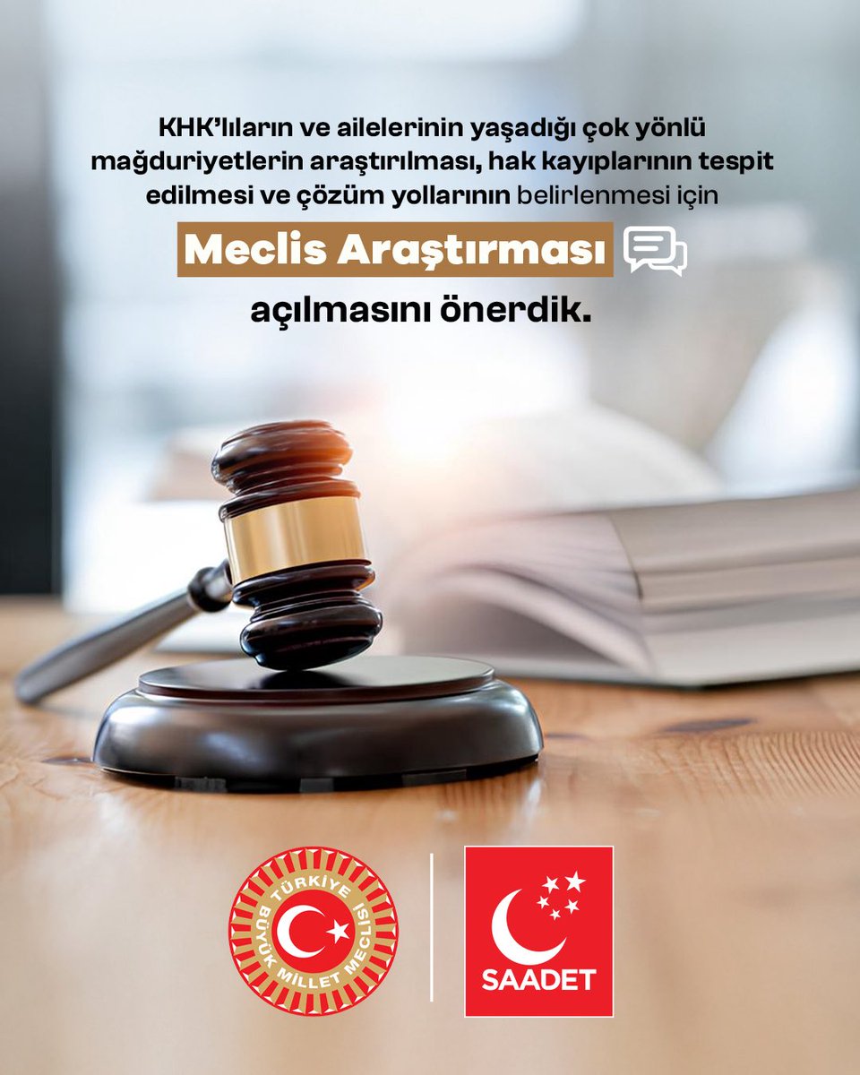 KHK’lıların ve ailelerinin yaşadığı çok yönlü mağduriyetlerin araştırılması, hak kayıplarının tespit edilmesi ve çözüm yollarının belirlenmesi için Meclis Araştırması açılmasını önerdik.

AK Parti-MHP oylarıyla reddedildi! ❎