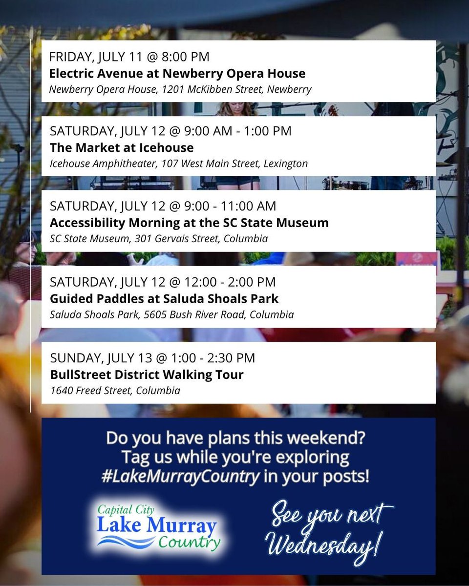 LakeMurrayCtry's tweet image. It's time to #planyourweekend! Visit buff.ly/bkLE3Yr to view what's happening in the region!
🎥 Check us out on @sodacityliving every other week!
📸 Steel Hands Brewing | Cayce, SC
#TopSouthernDestination #LakeMurrayCountry #PlanYourWeekend