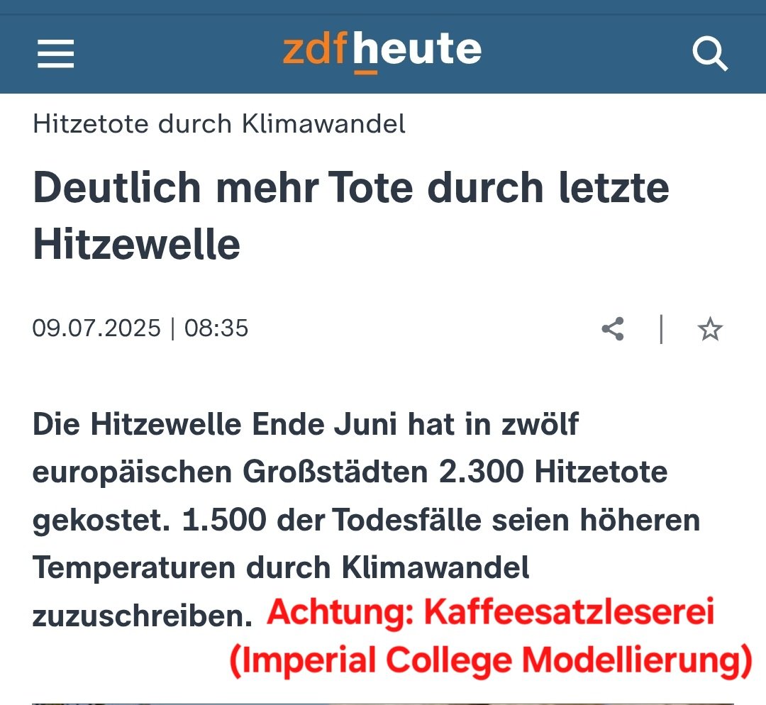 Hallo <a href="/ZDFheute/">ZDFheute</a>,

warum wird erst im Text nebenbei erwähnt, dass es sich um eine "Schätzung" (Modellierung) handelt? Aufgrund des Posts + Headline bekommt der durchschnittliche ÖRR Konsument schnell den Eindruck es handelt sich um Fakten bzw. echte Daten.

<a href="/OERRBlog/">ÖRR Blog.</a>