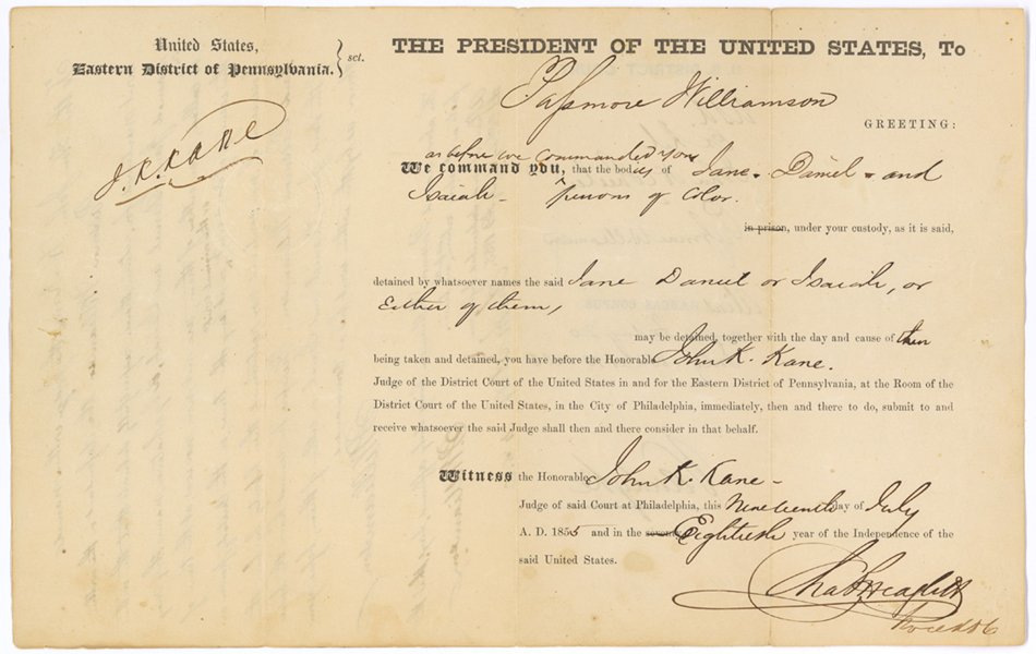 TodaysDocument's tweet image. Writ of Habeas Corpus in the Case of U.S. ex. rel. John Wheeler v. Passmore Williamson
catalog.archives.gov/id/2641488