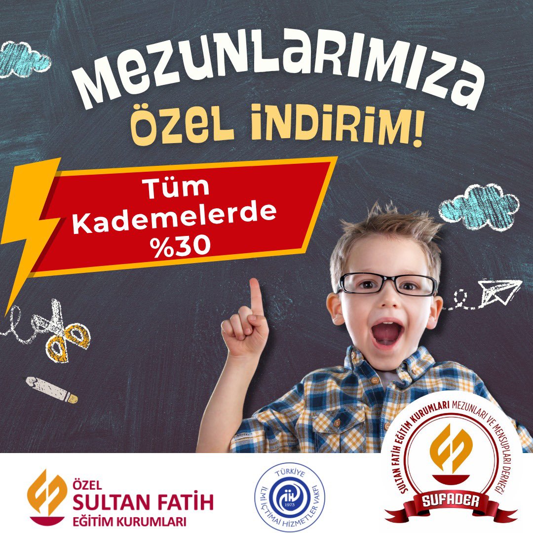 sufader's tweet photo. Sultan Fatih ailesi dün sizlerle büyüdü, bugün çocuklarınızla geleceğe yürüyor. Sizlerin iz bıraktığı bu köklü eğitim yuvası, şimdi siz mezunlarımızın çocukları için %30 eğitim indirimi sunuyor. Çünkü biz #GücümüzüKöklerimizdenAlıyoruz ve o köklerin en sağlam halkası sizsiniz. https://t.co/6nd9KRXOSp
