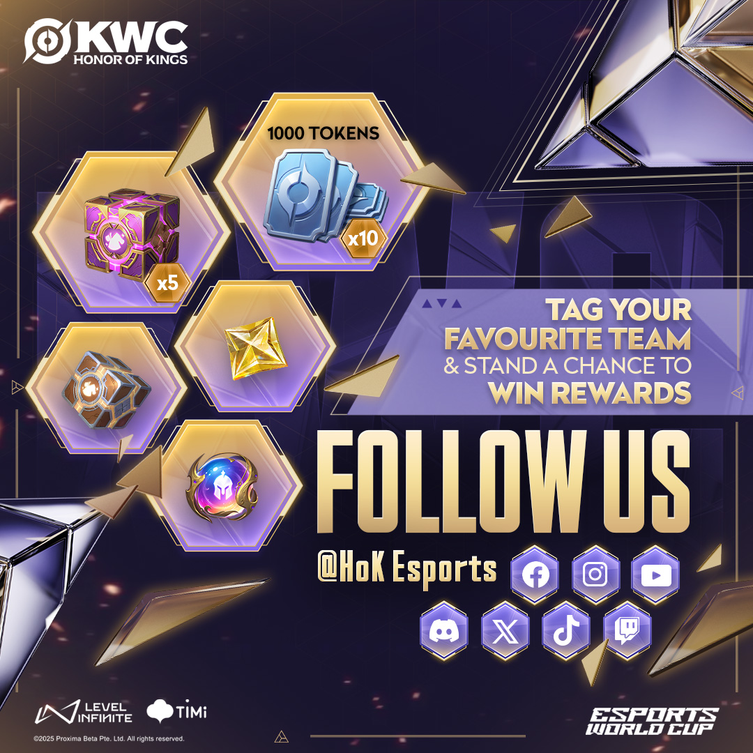 🎁 GIVEAWAY TIME! 🎉
Follow us ✅ &amp; tag your favorite team below ⬇ for a shot at awesome rewards! 💥🏆

📍 Riyadh, Saudi Arabia
📅 #KWC2025 starts from July 15 to 26
👥 18 Global Top HOK teams

👉 Play Honor of Kings now!
🔗 HoKesports.com/KWC
 
#KWC2025 #EWC25 #2025HOK
