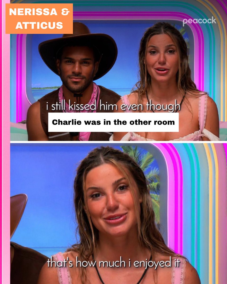 Nerissa(f), Charlie(f), and Atticus(m) were *made* for the Love Island villa with their love triangle messiness and emotion-avoidance 🤠 #UnhingedPit #Q #F #H