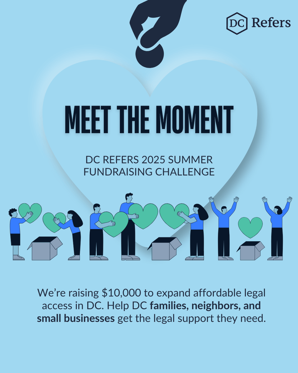 At DC Refers, we believe everyone deserves access to legal help — not just those who can afford full rates. 

We’re launching our Meet the Moment campaign to respond to those needs and asking you to join us.

#MeetTheMoment #DCRefers #AccessToJustice #AffordableLegalHelp