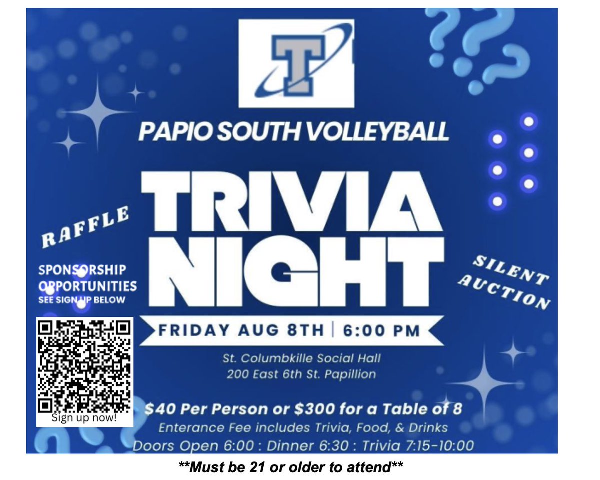 Papio South Titan Volleyball (@plsouthtitanvb) on Twitter photo We are LESS THAN a month away from our first ever Papio South Volleyball Trivia Night!! Sign up as an individual or as a group. We are looking forward to an awesome night raising money for our Varsity Team to head to the Las Vegas Durango Classic in September! <a href="/PLS_activities/">PLS Titan Activities</a> We are LESS THAN a month away from our first ever Papio South Volleyball Trivia Night!! Sign up as an individual or as a group. We are looking forward to an awesome night raising money for our Varsity Team to head to the Las Vegas Durango Classic in September! <a href="/PLS_activities/">PLS Titan Activities</a>