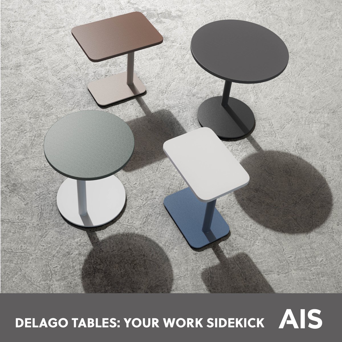 Delago occasional tables bring versatility to workplaces, lounges, and patios. ​
​
See Delago: ais-inc.com/products/delag…​
​
With an HDPE top and durable steel base  —​ available in two heights — Delago fits any setting.​
​
#AISOfficeFurniture #OutdoorTables