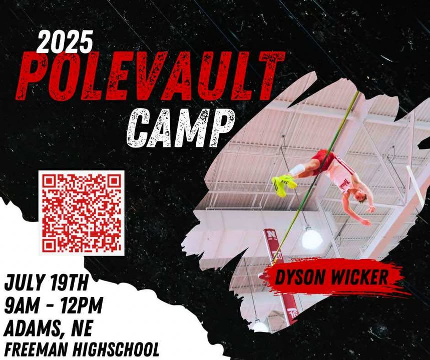 PrepRunningNerd's tweet image. Freeman is hosting Husker DYSON WICKER July 19 for a 3 hour pole vault camp!
Open to all schools. Grades 7-12.
More info on Facebook at facebook.com/groups/freeman…
Sign up at:
docs.google.com/forms/d/e/1FAI…