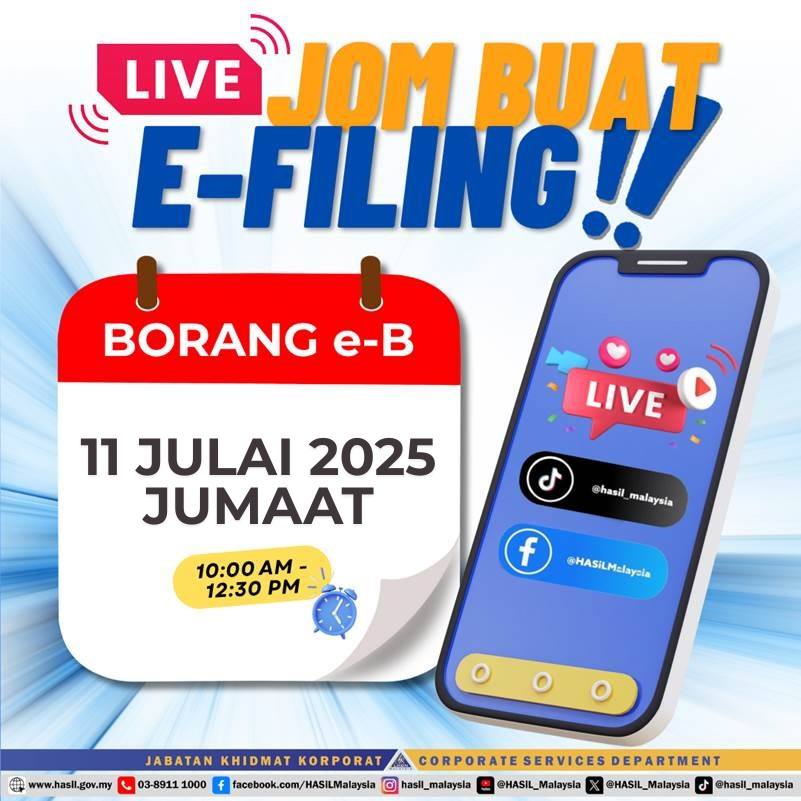 JOM BUAT E-FILING TAHUN TAKSIRAN 2024 ! Masih belum isi dan hantar e-Filing? Jom bersama dengan kami secara live jumaat ini jam 10.00 pagi dan kami akan bantu anda untuk mengisi e-Filing. Jumpa esok!  #lhdnm #lhdn #HASiL #eduzoneHASiL #TaxEdu #KlikHASiL2025 #efiling2025