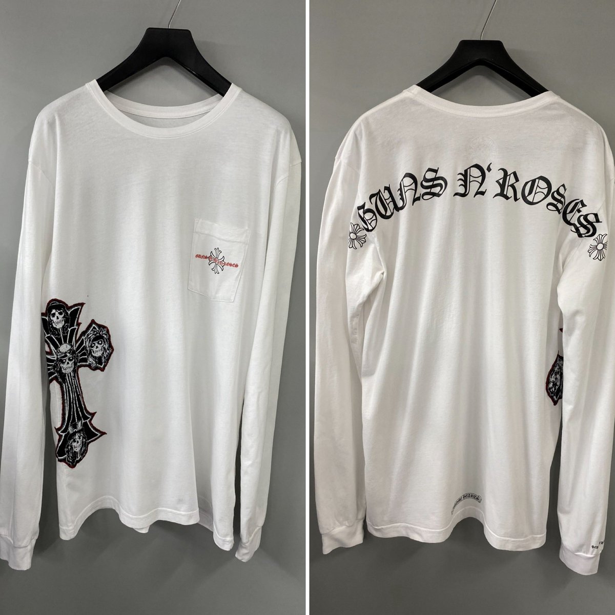 CHROME HEARTS × Guns N' Roses
Cross Embroidery Long Sleeve Tee 

クロムハーツとガンズアンドローゼズ
良いコラボだな

ロック好きな私も気合い入ります
背中のアーチロゴがまたいい