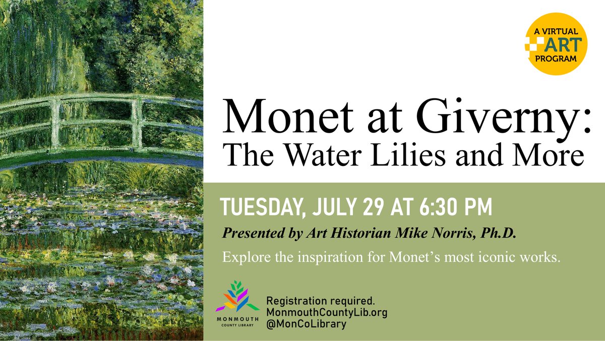 Explore the inspiration for Monet's most iconic works.

#monmouthcountylibrary #moncolibrary #virtuallearning #arthistory #oscarclaudemonet #monetatgiverny #waterlilies