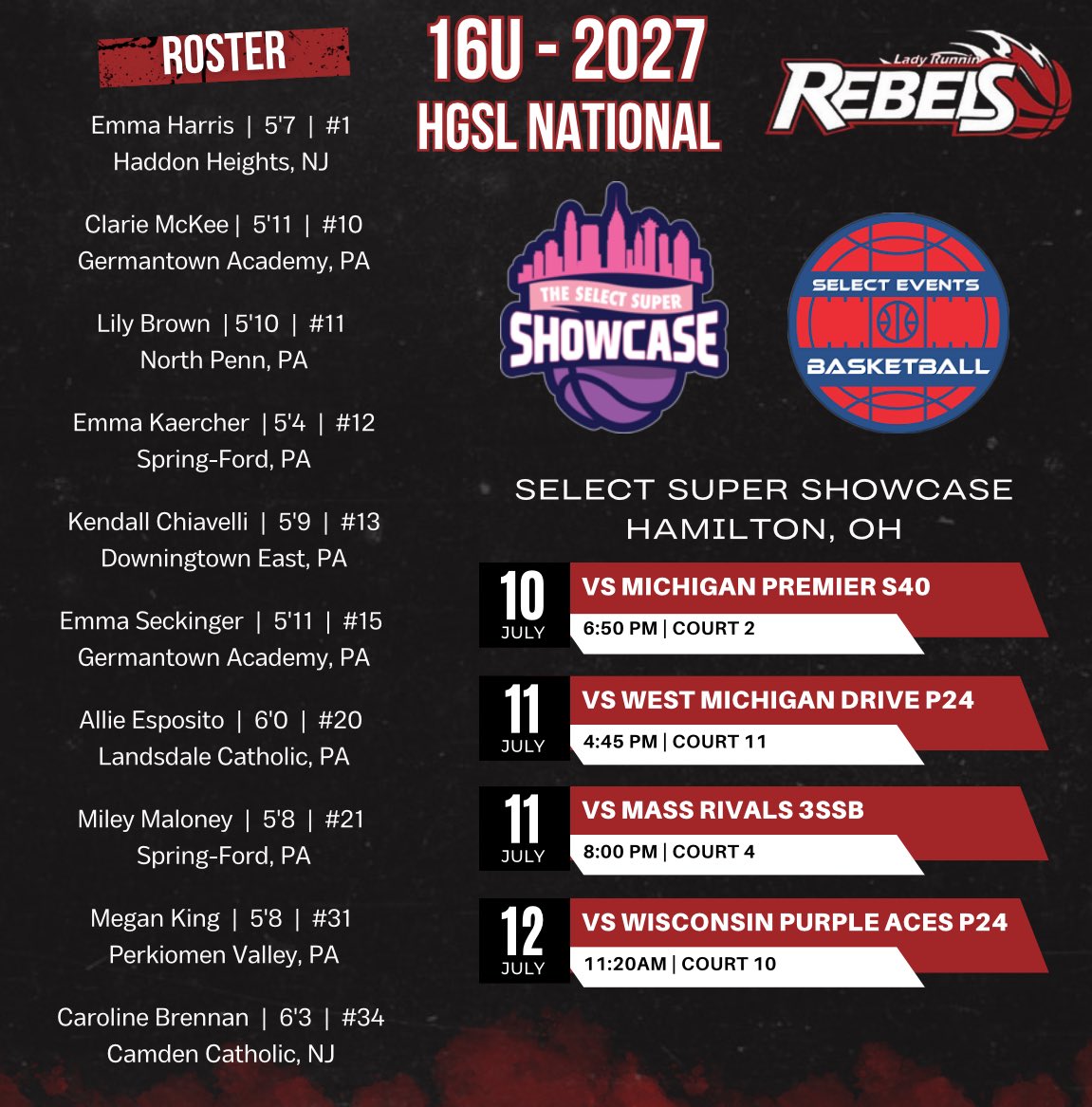Coaches—our 2027s will be RUNNIN in Ohio this weekend! Be sure to check them out! Schedule below 👇
