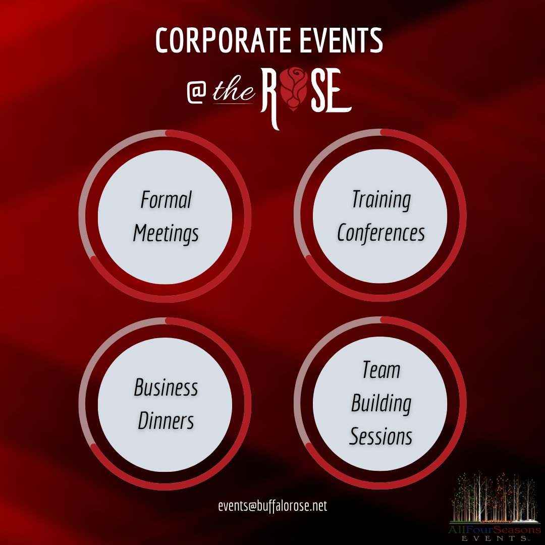 Meetings don’t have to be boring. At #TheRoseVenueCO, we bring the wow factor to your next corporate event—whether it’s a formal meeting, a business dinner, or a team-building day that actually builds team spirit.

#AllFourSeasonsEvents #GoldenCO #CorporateInGolden