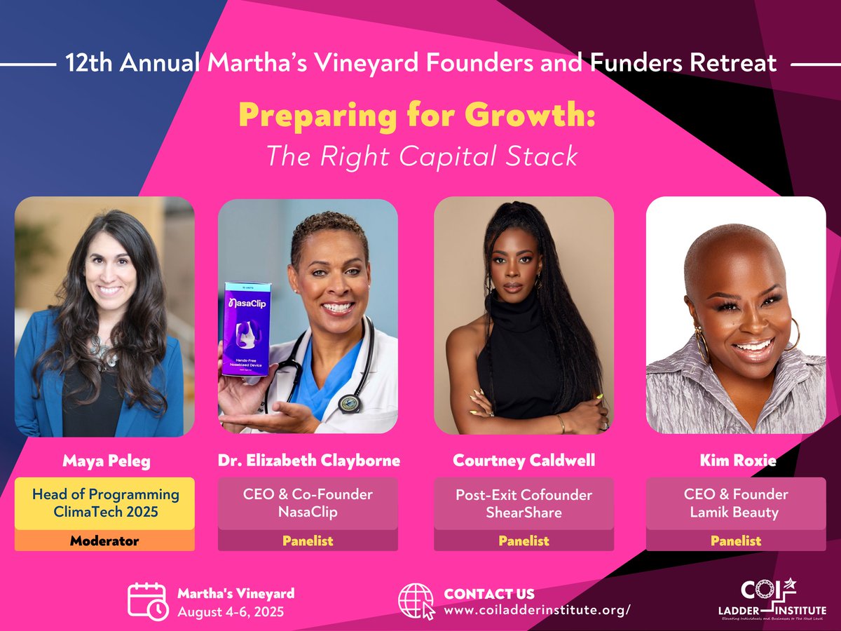 At the 12th Annual Martha’s Vineyard Founders and Funders Retreat, you’ll hear from founders who’ve bootstrapped, fundraised, exited and done it all with vision and grit. If you’re serious about scaling, this is not the session to miss.
#COILadderInstitute #UnleashingThePower