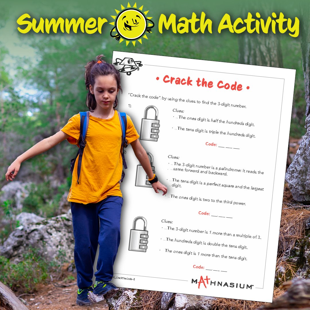 Mathnasium_Can's tweet image. Can your child crack the code? 🔐 This hands-on math puzzle turns problem-solving into an adventure! 

➡️ Visit the link to download the worksheet and answer key: bit.ly/3HTSYvx.

#Mathnasium #MathnasiumSummer #SummerMath #MathFun