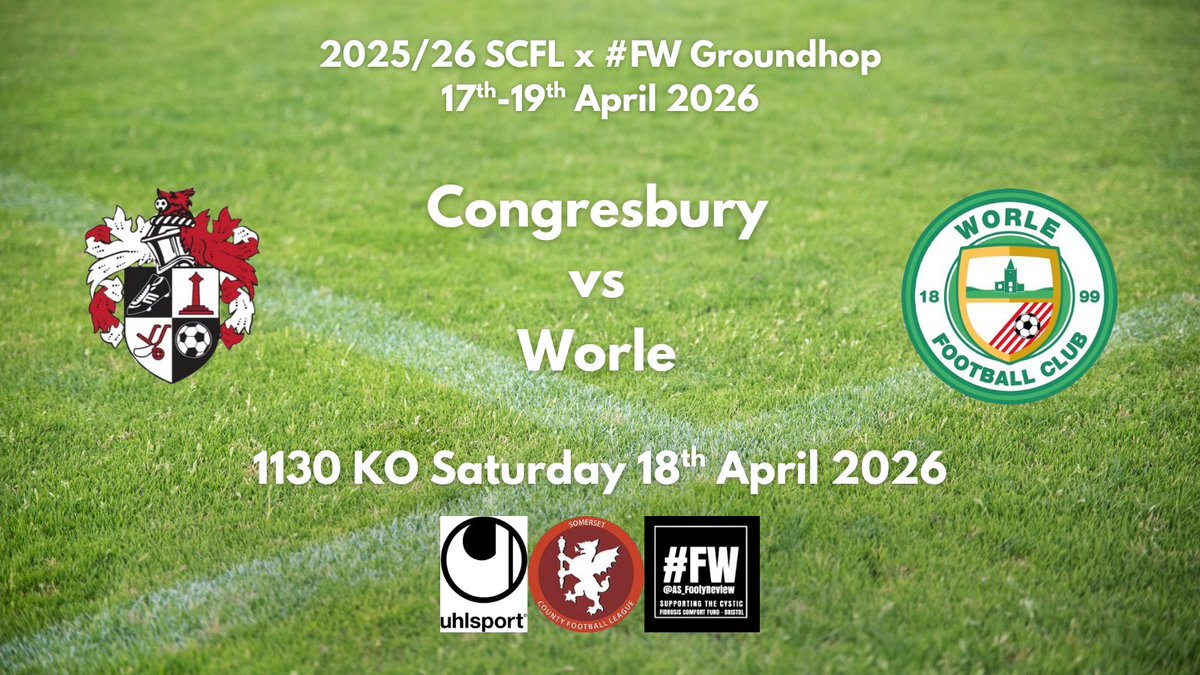 Our SECOND groundhop fixture is released!

<a href="/CongresburyFC/">Congresbury FC</a> play host to <a href="/Worle_FC/">Worle FC</a> in the Premier Division in what could be a tasty fixture! 6 miles separates the 2 clubs!

Just minutes from the M5, ample parking and great facilities, a great place to start our Saturday treble