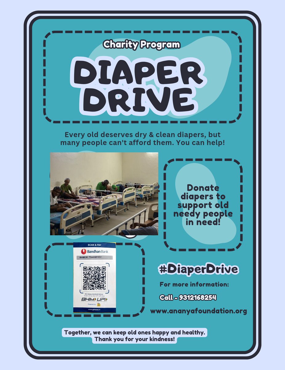 We are launching a charity program, "Diaper Drive," aimed at providing adult diapers to old and needy patients who cannot afford them. Our goal is to ensure that every elderly individual has access to dry and clean diapers, promoting dignity and comfort in their daily lives.