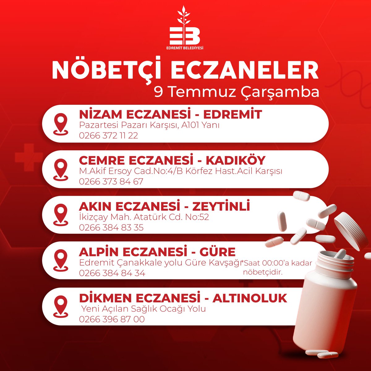 Sağlıklı günler dileriz 💊

#NöbetçiEczaneler