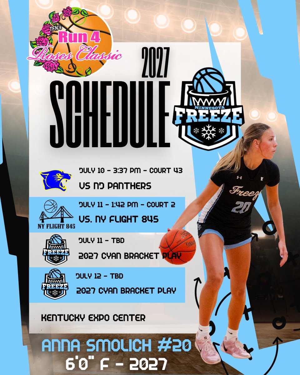 Anna Smolich (@annasmolich2027) on Twitter photo Come check out my team and I this weekend at <a href="/TFNsRun4Roses/">TFN's Run 4 Roses</a> in Louisville, Kentucky! Super excited! <a href="/MN_Freeze_Bball/">Minnesota Freeze Girls Basketball</a> <a href="/PGHMinnesota/">Prep Girls Hoops Minnesota</a> <a href="/PGHCircuit/">Prep Girls Hoops Circuit 🏀</a> <a href="/JrAllStarMN/">Minnesota Jr. All-Star GBB</a> <a href="/GMacHoops/">Grant McGinnis</a> Come check out my team and I this weekend at <a href="/TFNsRun4Roses/">TFN's Run 4 Roses</a> in Louisville, Kentucky! Super excited! <a href="/MN_Freeze_Bball/">Minnesota Freeze Girls Basketball</a> <a href="/PGHMinnesota/">Prep Girls Hoops Minnesota</a> <a href="/PGHCircuit/">Prep Girls Hoops Circuit 🏀</a> <a href="/JrAllStarMN/">Minnesota Jr. All-Star GBB</a> <a href="/GMacHoops/">Grant McGinnis</a>