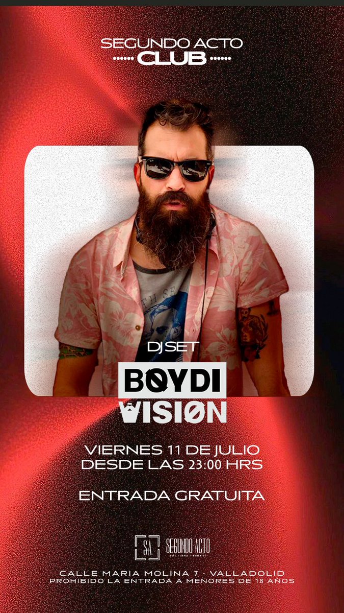 BoydivisionDJ's tweet photo. #viernes #segundoacto #valladolid #mariademolina #segundoactoclub #boydivisiondj #boydivision #dj #housemusic #alternativemusic #postpunk #newwave #electronicmusic #disco #remember #funk #indietronica #electro #nochevallisoletana #sesionesindiespensables #verano https://t.co/u2ycELqZU9