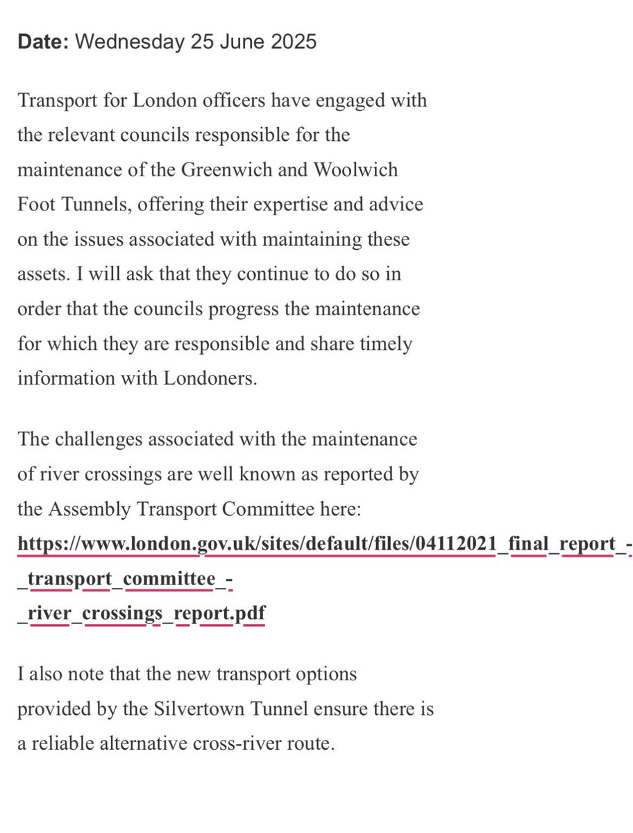 EscalateCSDLR's tweet image. Hi @TfL. This is the most ridiculous response by far regarding access to Greenwich and Woolwich Foot Tunnels. Your member of staff seems to think pedestrians & cyclists can use the Silvertown Tunnel which is 2 miles away! ! A very uneducated, uninformed and unhelpful response…