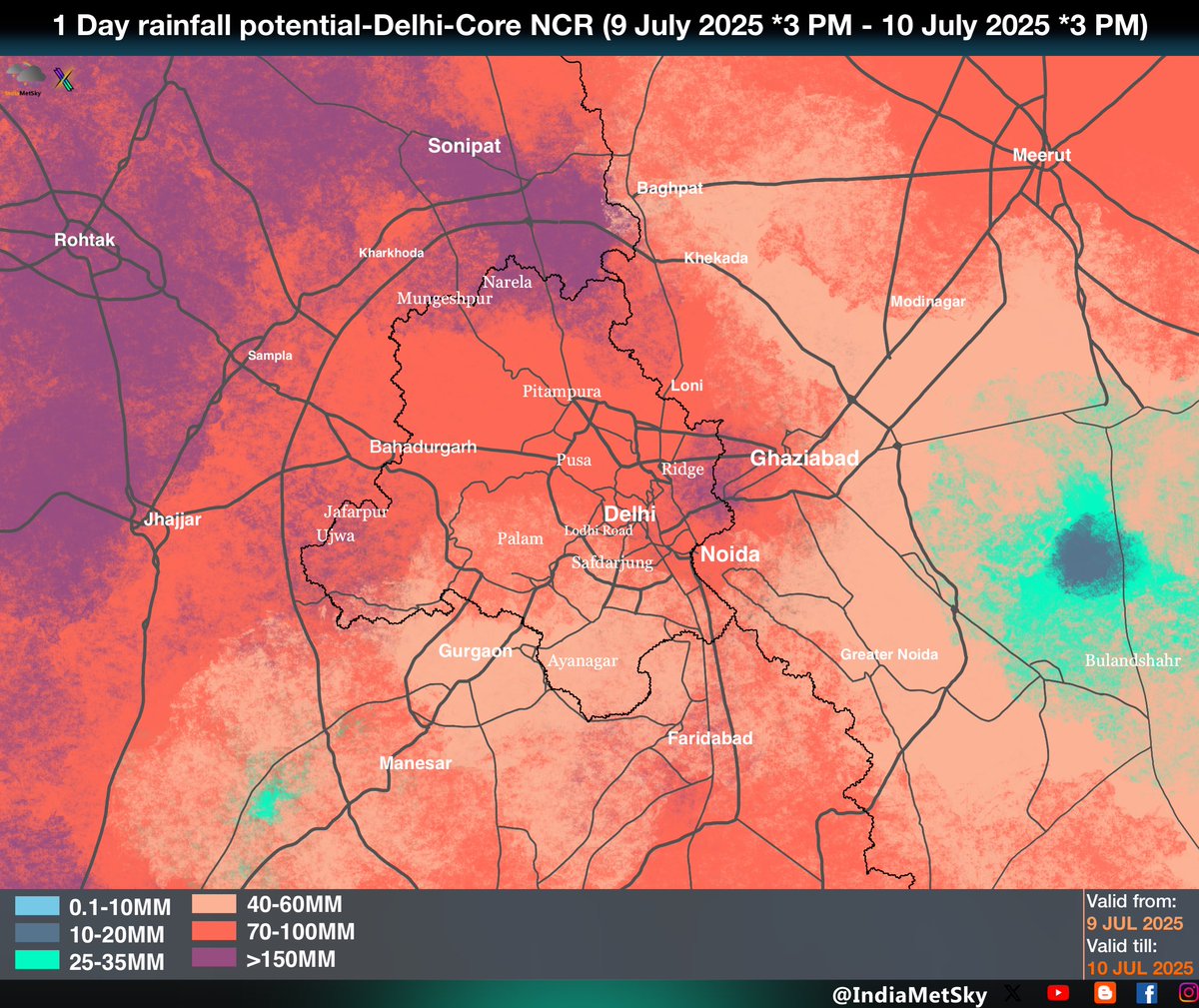 Many parts of Delhi and NCR, #Ghaziabad, #Noida, #Faridabad, #Gurgaon, adjoining #Haryana, #Rohtak, #Jhajjar, #Sonipat and adj W UttarPradesh will be getting very heavy rains in next few hours
#DelhiRains