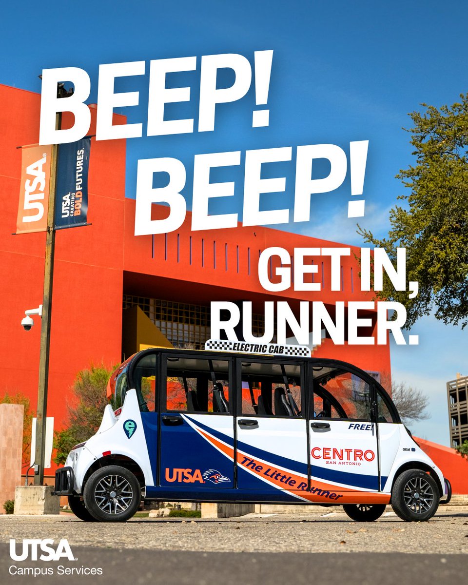 UTSACampusSrvcs's tweet image. Hop on board — your fast track to convenience!🛣️🚐💨
The Little Runner provides transportation between the Downtown Campus and San Pedro I. 🚏
With your VIA-U Pass, UTSA Students and faculty can ride the Little Runner for free.
For more information, visit utsa.edu/campusservices…