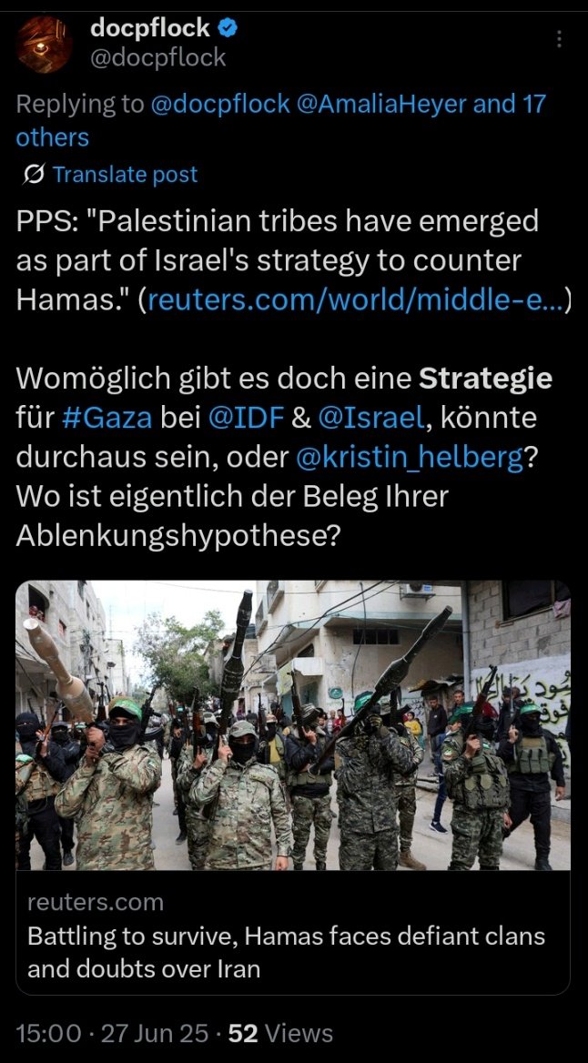 docpflock's tweet image. Beispielhaft zwei Wochen nach #United4Gaza:

Die Stimme für die Menschen in Gaza zu erheben geht nur so (s. Fadenscreenshot anbei) oder auch per #FreeGazaFromHamas, @kristin_helberg?

Weiterhin unbeantwortet:

x.com/docpflock/stat….

Cc: @M_Wolffsohn, @WolfMalca &amp;amp; @WolfReuter3