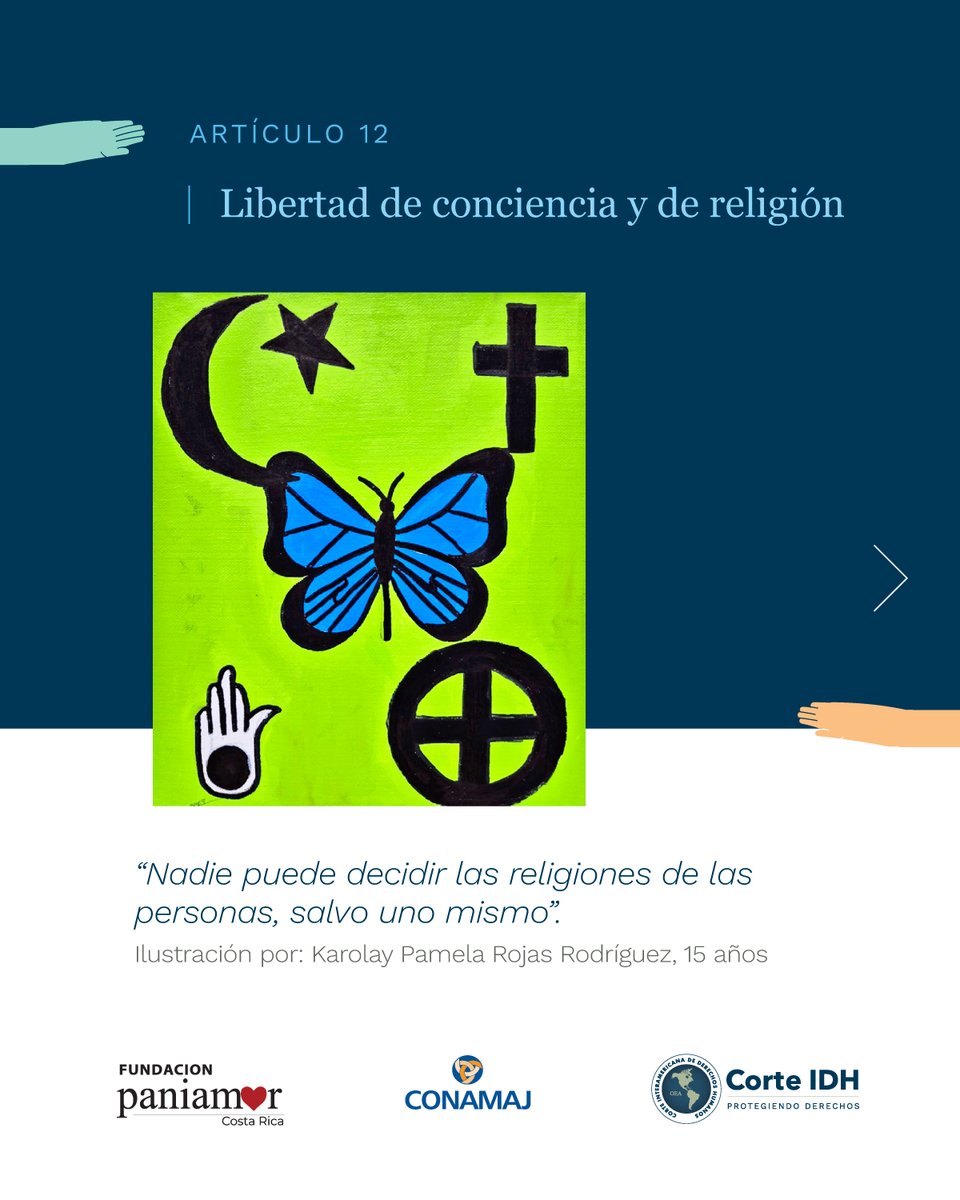 CorteIDH's tweet photo. La Convención Americana sobre Derechos Humanos interpretada e ilustrada por niñas, niños y adolescentes de América Latina y el Caribe es una mirada fresca y poderosa a los derechos fundamentales desde sus propias perspectivas.

En esta galería compartimos algunas de las ilustraciones que acompañan los artículos de la Convención:

🔵 Artículo 6: Prohibición de la esclavitud y servidumbre
🔵 Artículo 7: Derecho a la libertad personal
🔵 Artículo 12: Libertad de conciencia y de religión
🔵 Artículo 13: Libertad de pensamiento y de expresión

📖 Explora el documento completo con todas las ilustraciones aquí: https://t.co/qojY4K7wi9

#CorteIDH
#DerechosHumanos
#CADH