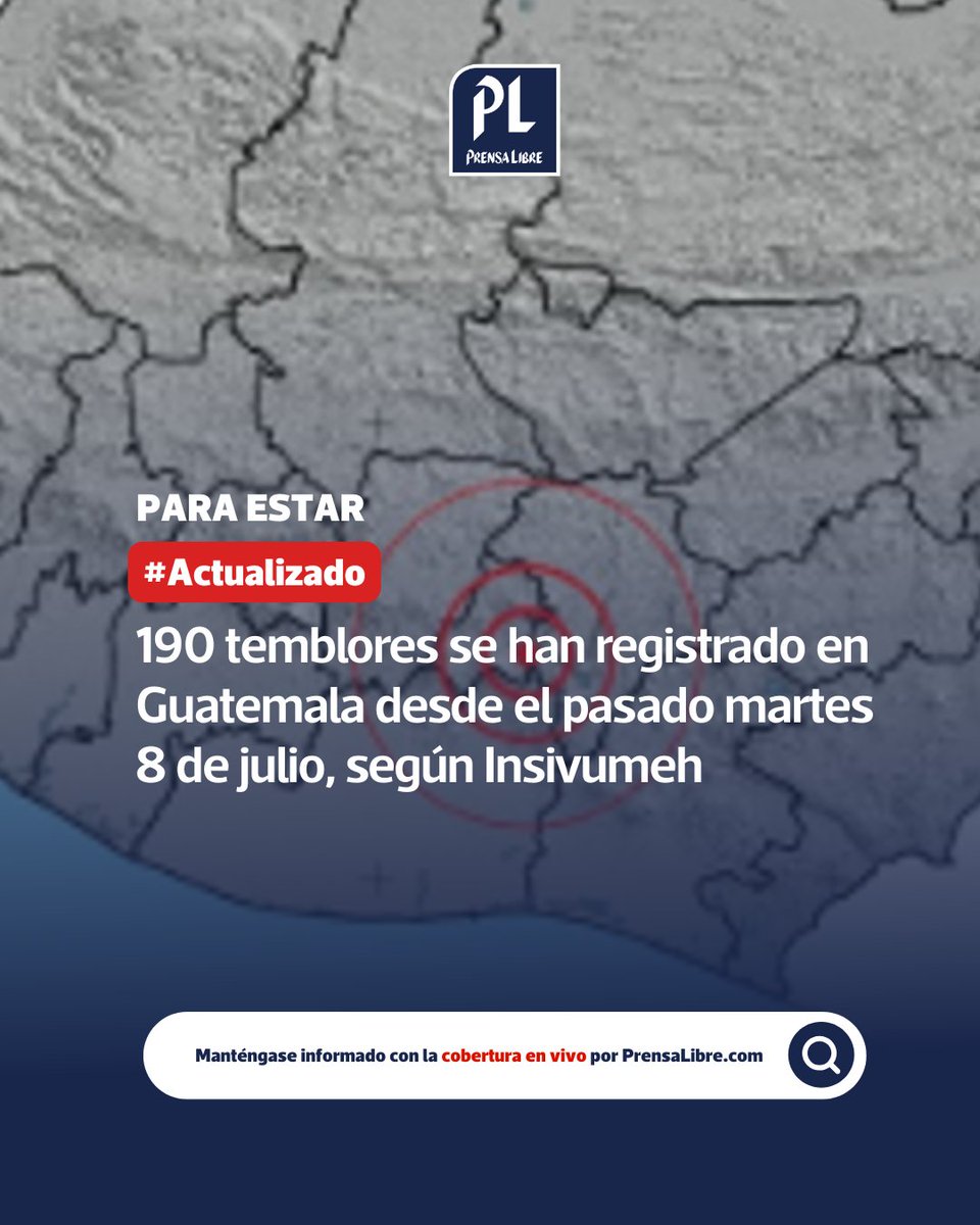 prensa_libre's tweet photo. 📊 Para estar #Actualizado: Guatemala vive varios sismos entre el martes 8 y miércoles 9 de julio, con más de medio centenar de temblores localizados principalmente en la región sur del país.

📍 Siga los reportes actualizados y la cobertura completa aquí: https://t.co/9FK1KvXajG

#SismoGT #TemblorGT #Guatemala