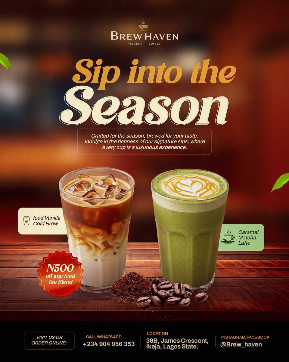 Daniel33726618's tweet image. Designed this for Brew Haven, because coffee should look as good as it tastes ☕
I kept the visuals rich and cozy, like a warm blend on a chilly morning.
Design tip? Good hierarchy isn't just about size, it's how everything works together to sip smoothly 😄
Your thought?✨💛