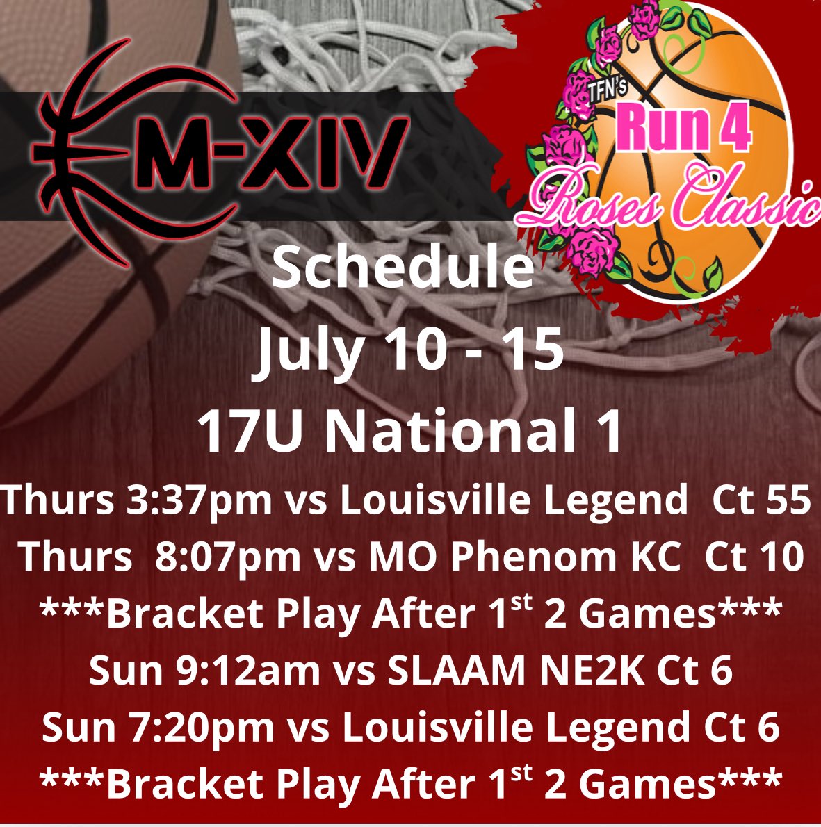 Team M-XIV Girls (@m14hoops_girls) on Twitter photo ๐ฅ๐ฅ Schedule Alert ๐ฅ๐ฅ
โ
17U National 1
๐ธ Run 4 the Roses
โ๏ธ Louisville, KY
๐ July 10-15
#Repthe14
<a href="/PGHByron/">Byron Xerxes Livsey</a>
<a href="/PGHIllinois/">Prep Girls Hoops Illinois</a>
<a href="/JrAllStar_IL/">Illinois Jr. All-Star GBB</a>
<a href="/MMBR_CoachGBell/">Major Movez Basketball Review #MMBR</a>
<a href="/MHS_Girls_/">Midwest Hoops Spotlight</a> ๐ฅ๐ฅ Schedule Alert ๐ฅ๐ฅ
โ
17U National 1
๐ธ Run 4 the Roses
โ๏ธ Louisville, KY
๐ July 10-15
#Repthe14
<a href="/PGHByron/">Byron Xerxes Livsey</a>
<a href="/PGHIllinois/">Prep Girls Hoops Illinois</a>
<a href="/JrAllStar_IL/">Illinois Jr. All-Star GBB</a>
<a href="/MMBR_CoachGBell/">Major Movez Basketball Review #MMBR</a>
<a href="/MHS_Girls_/">Midwest Hoops Spotlight</a>