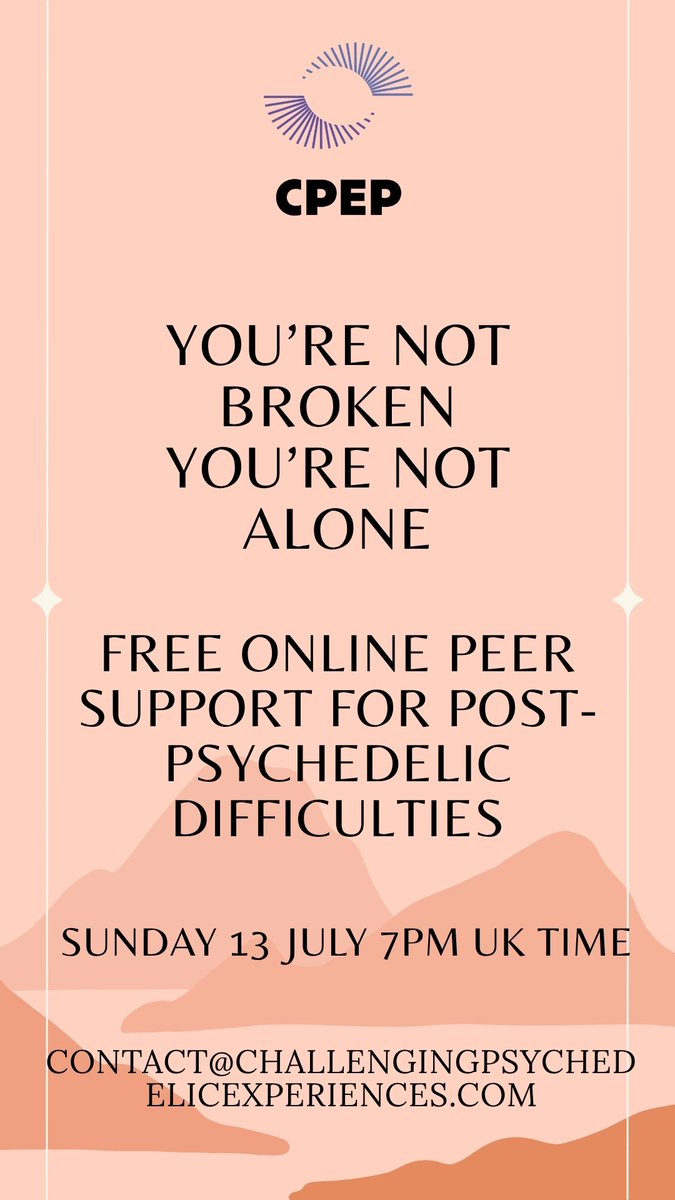 Jules Evans (@julesevans11) on Twitter photo Another free online peer support group for post psychedelic difficulties this Sunday. if you'd like to attend email contact@challengingpsychedelicexperiences.com Another free online peer support group for post psychedelic difficulties this Sunday. if you'd like to attend email contact@challengingpsychedelicexperiences.com