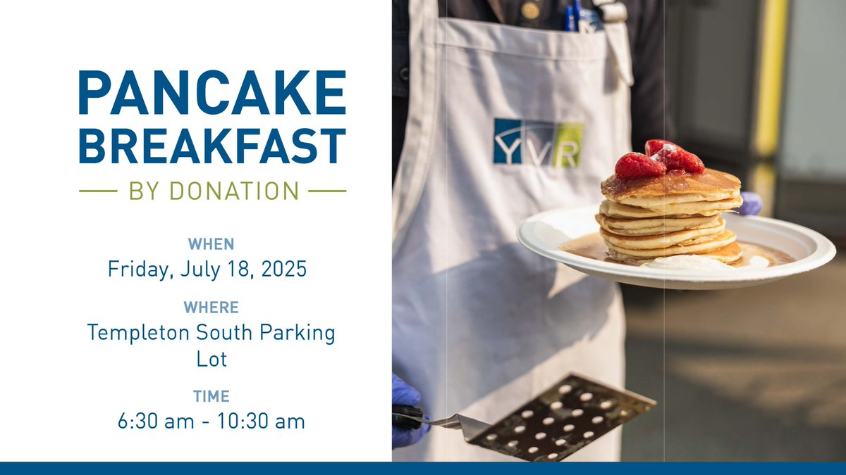 YVR (@yvrairport) on Twitter photo The annual YVR Pancake Breakfast is back on July 18! Join our team at Templeton Station from 6:30am-10:30am as we raise funds in support of <a href="/BCBurnFund/">BCPFF Burn Fund</a>. Have your donation matched and learn more: yvr.benevity.org/community/fund… The annual YVR Pancake Breakfast is back on July 18! Join our team at Templeton Station from 6:30am-10:30am as we raise funds in support of <a href="/BCBurnFund/">BCPFF Burn Fund</a>. Have your donation matched and learn more: yvr.benevity.org/community/fund…