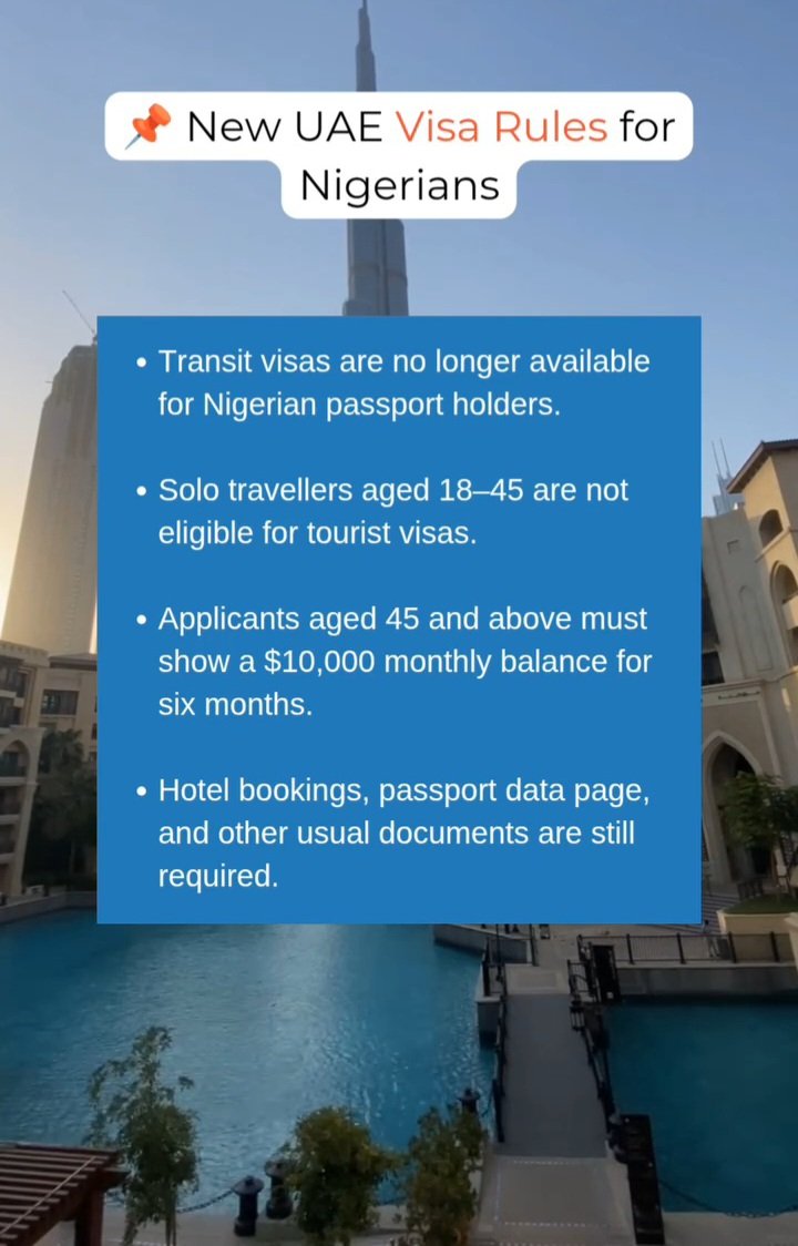 [Breaking News]: Nigerians🇳🇬 banned in Dubai🇦🇪. 

Dubai🇦🇪 &amp; other Emirates within the United Arab Emirates (UAE) have once again banned transit visa applications for Nigerians🇳🇬.

According to reports gathered from travel agents, the latest directives were communicated this week,