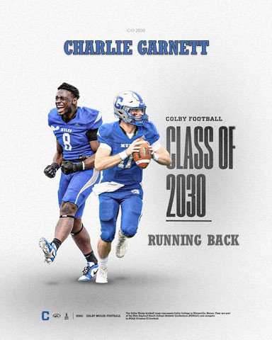 Charlie Garnett 5’10.5 200 RB/ATH 2026 (@charliegarnett0) on Twitter photo After an amazing conversation with <a href="/Coach_Hobbins/">Liam Hobbins</a>, I am blessed to announce I have received an offer from Colby College!
<a href="/BallCoachC/">Mark Clements</a> <a href="/ColbyCoachCos/">Jack Cosgrove</a> <a href="/CoachDGallagher/">Coach Dan Gallagher</a> <a href="/TaftFootballCT/">Taft Football</a> After an amazing conversation with <a href="/Coach_Hobbins/">Liam Hobbins</a>, I am blessed to announce I have received an offer from Colby College!
<a href="/BallCoachC/">Mark Clements</a> <a href="/ColbyCoachCos/">Jack Cosgrove</a> <a href="/CoachDGallagher/">Coach Dan Gallagher</a> <a href="/TaftFootballCT/">Taft Football</a>