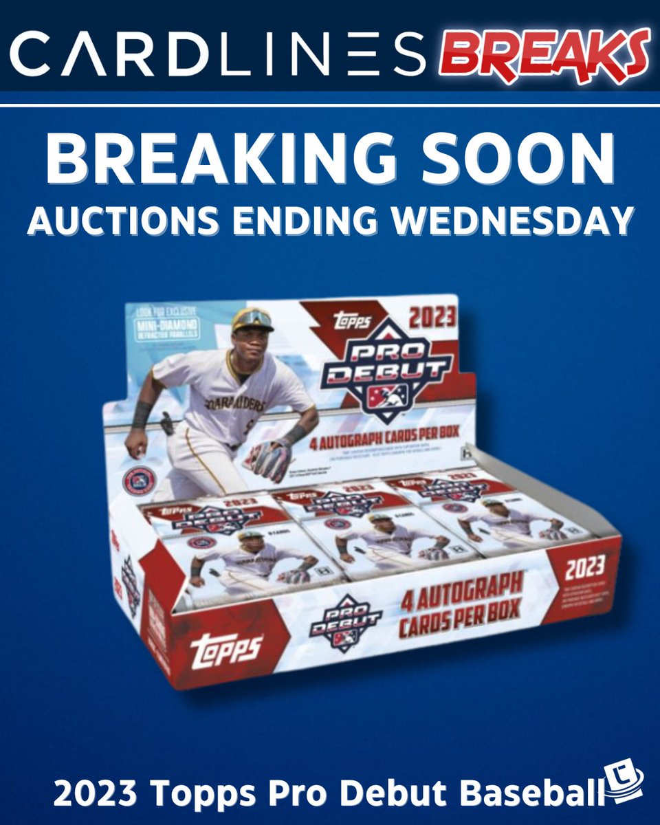 card_lines's tweet image. 🚨Auctions ending today for the CardLines  2023 Topps Pro Debut Baseball break!

Bid Here: ebay.us/ir0rnE

#toppsprodebut #cardbreaks #cardbreaking #cardbreakers #cardbreak #cardlines #2023toppsprodebut #thehobby