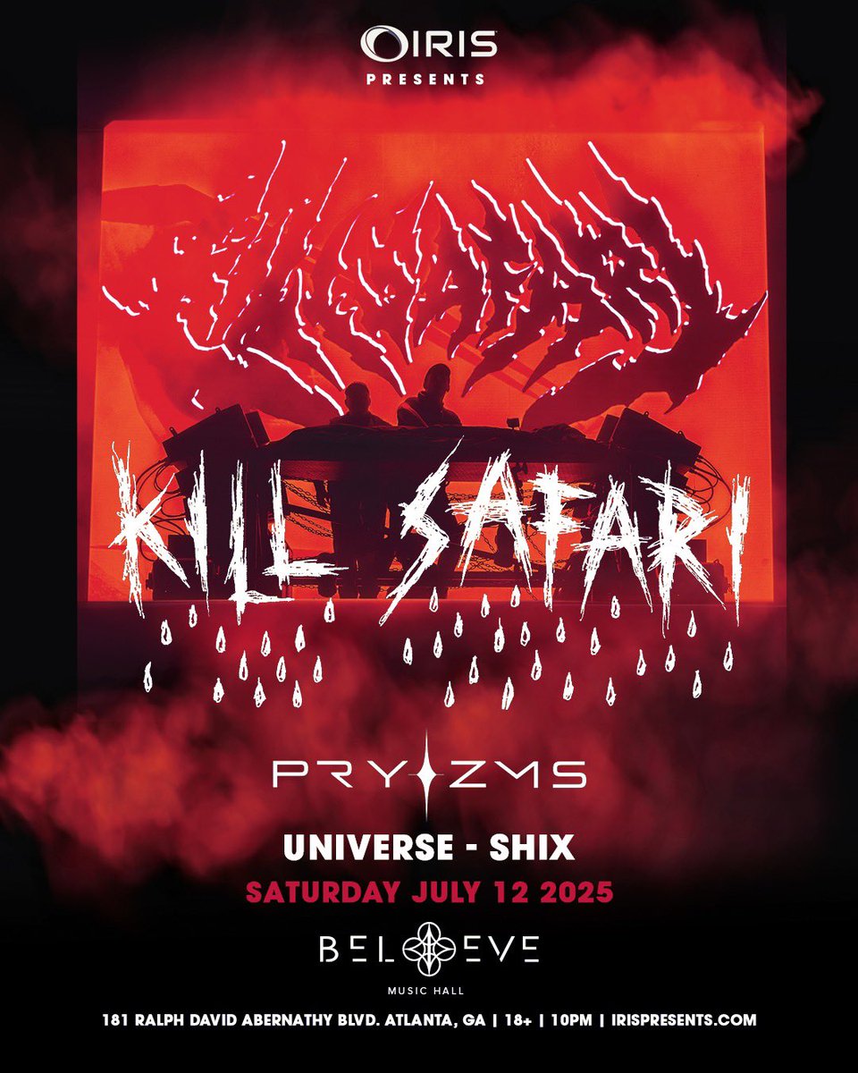 🔥 SUPPORT ANNOUNCE 🔥

Kill Safari hits Believe Music Hall this Saturday, July 12 with support from Pryzms, Universe, and Shix 🩸⚡️

🎟 Grab your weekend tickets now! Who’s pulling up?

➡️ seetickets.us/irispresentski…