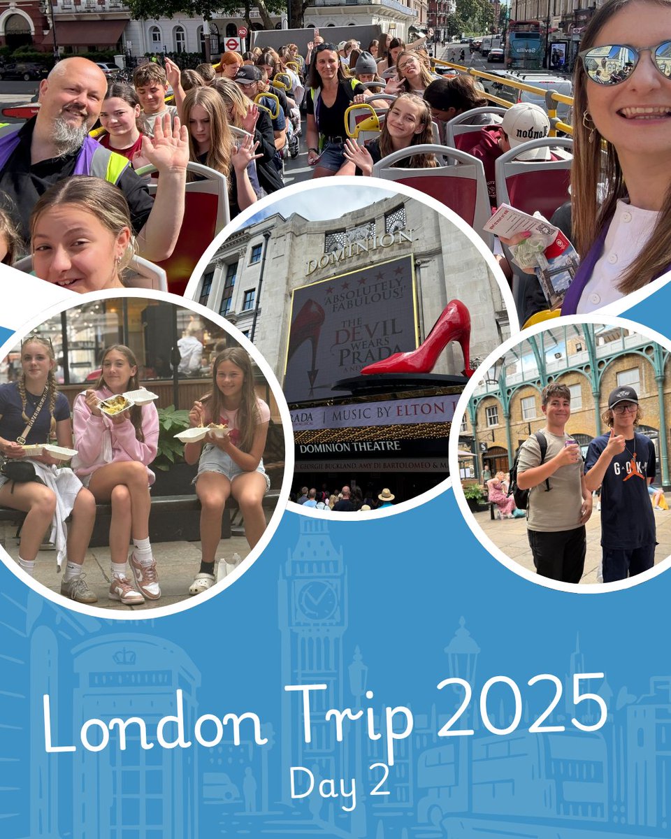 🌟 Day 2 in London!
We kicked things off with an open-top bus tour🚌 Then it was off to Covent Garden for a delicious lunch. We ended the day with a fabulous performance of The Devil Wears Prada 👠🎭—fashion, flair, and unforgettable fun. What a day!  #SchoolTrip2025