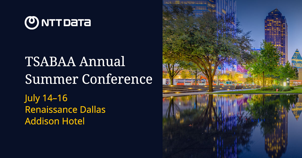 NTT_DATA_NA's tweet image. Excited to be a Platinum sponsor at the #TSABAA Summer Conference! Connect with NTT DATA experts next week and gain valuable insights into management, personal, and technical skills. bit.ly/4lnPMqO