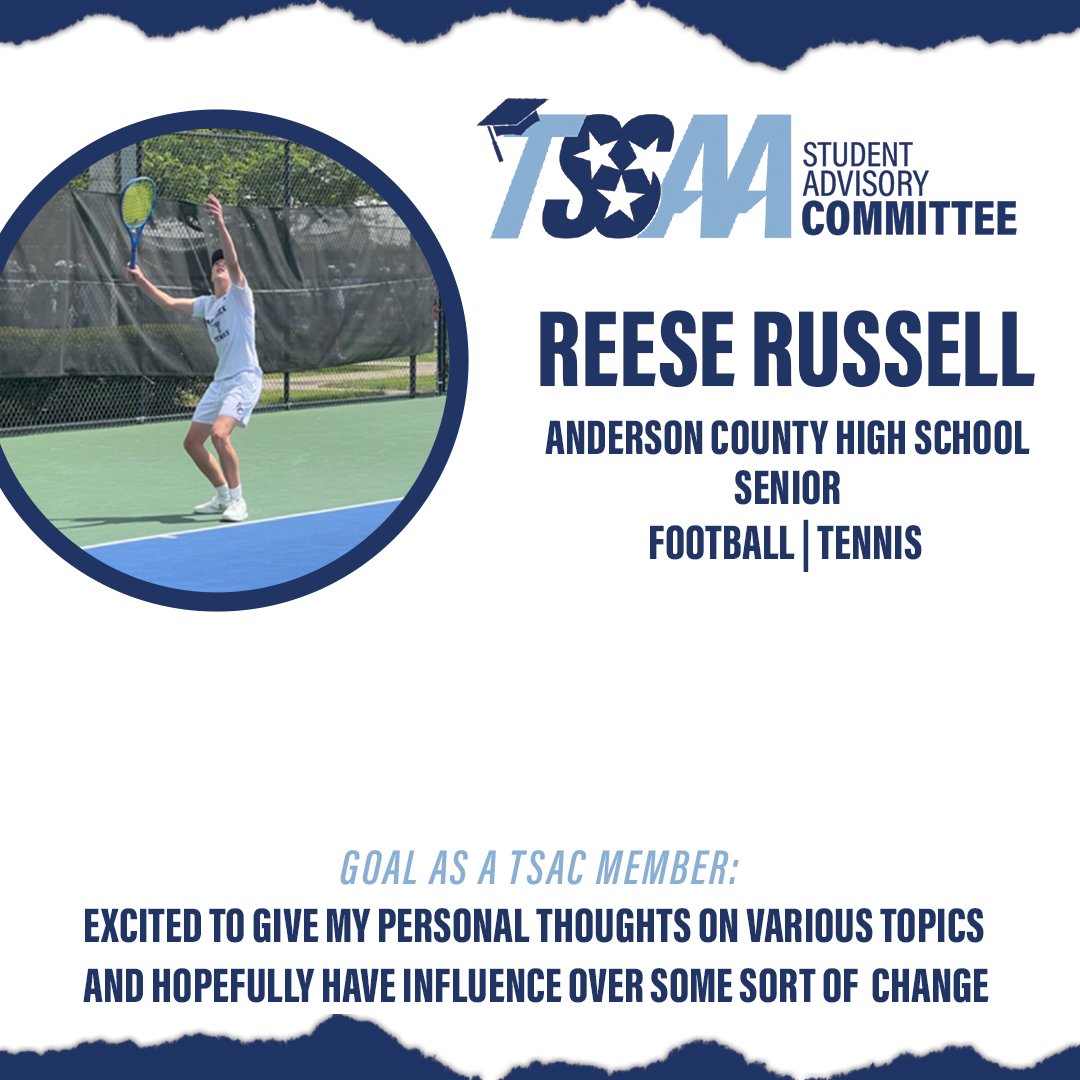 TSSAA's tweet image. 📚TSAC Member Spotlight📚
Meet Reese Russell! An Anderson County High School student-athlete serving on this year's Student Advisory Committee!