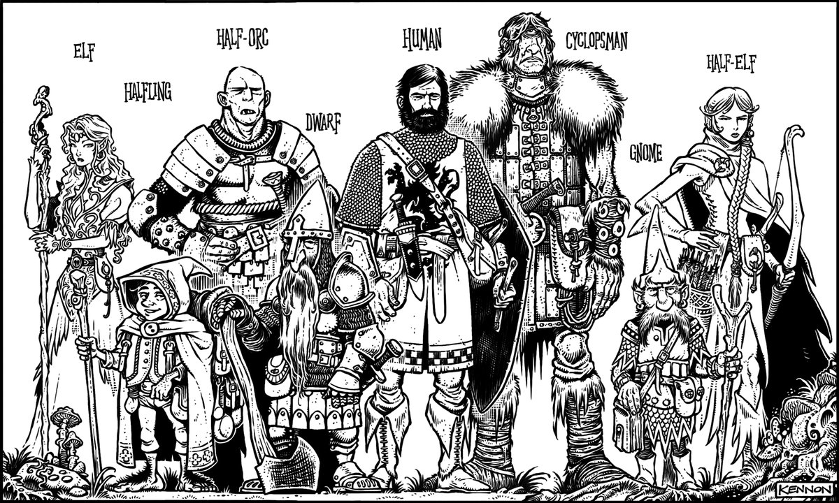 Kennon9's tweet image. Races of the Realm - done for the Dragonslayer RPG.
-
#ink #spotillustration #art #fantasyart #gameart #ttrpg #rpgart #rpgartist #skull #undead #dungeonsanddragons #oldschool #osr