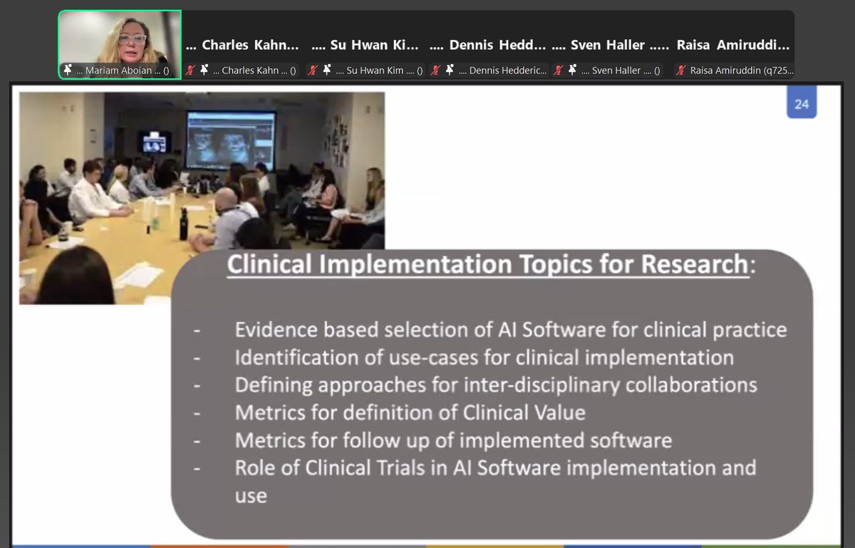 BraTS_Education's tweet photo. @ESNRad Webinar - AI in Neuroimaging

@MariamAboian discussing metrics to evaluate and adopt AI, scope of research in AI implementation, and development of AI tools with relevance to context.
 
#radiology #research #education #artificalintelligence https://t.co/O16kpsa9zZ