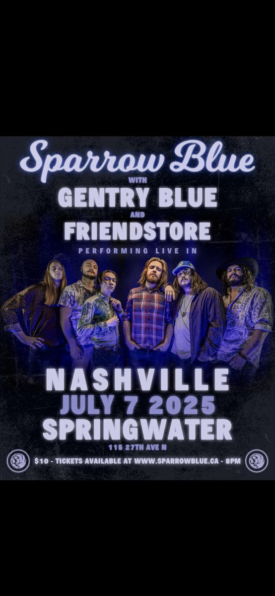 SparrowBlueBand's tweet image. Nashville! We look forward to rocking out at the oldest bar in Tennessee; the Springwater. We're accompanied by Gentry Blue and Friendstore. See you in a few short hours. You don't want to miss this