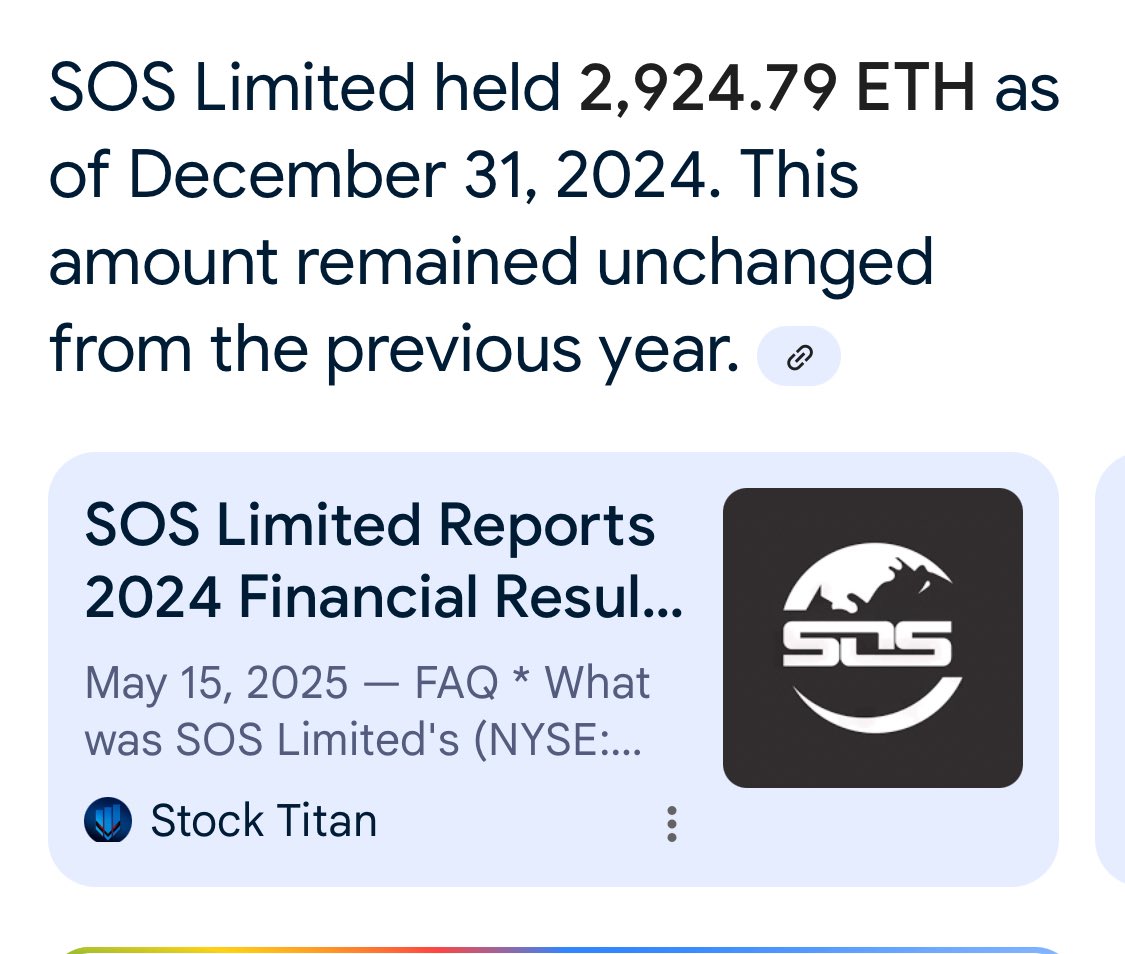 TerpsTrader1's tweet photo. $SOS owns 2,924 $ETH
$9.39 now new monthly highs 
New 6 month high too 
Next up yearly high $15.51

Still early only 28 mill market cap!

They own 120 million in #crytp between 
802 #bitcoin + 2,924 #Ethereum 

$wolf $riot $bmnr $mlgo $wimi $srm $gns $gpus $taox 
$mara $sbet $asst $sbet $cldi $sobr $grov $slnh $icon $bbgi $aes $prok $msw $areb $aqms $cpop $zeo $eeiq $areb $opad $mdcx $riot $btcs $holo $btbt $mlgo $hive $hut $btct $btc $xrp